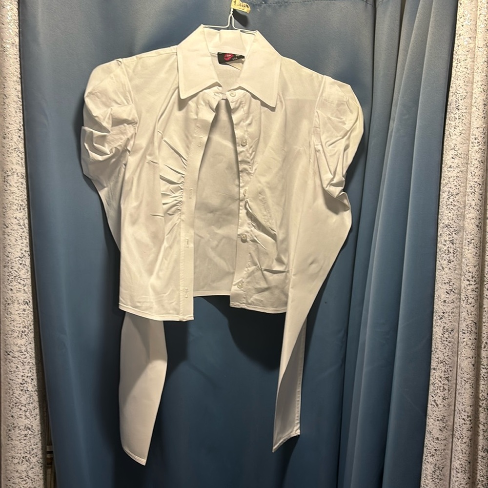 Long sleeve rouched button down collar blouse